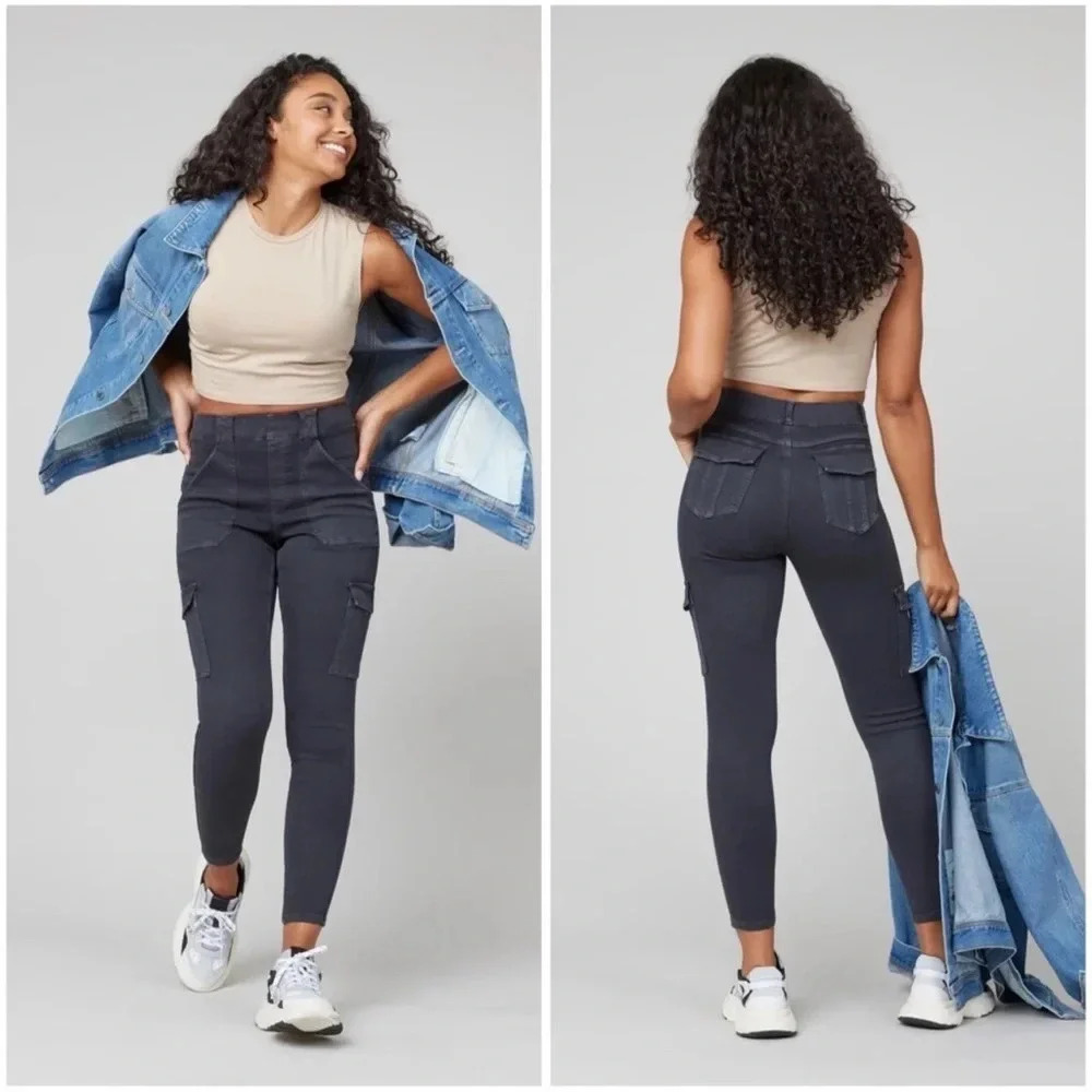 SPANX Stretchy Twill Ankle Cargo Pant Jogger Washed Black NWT Size S & XS
